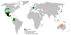LAGLIG DÖDSHJÄLP. Länder där eutanasi är tillåtet (2008). Från Wikimedia/Jrockley.
